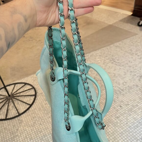 Chanel Turquoise Woven Straw Large Deauville Shopping Tote Bag - Picture 12 of 16
